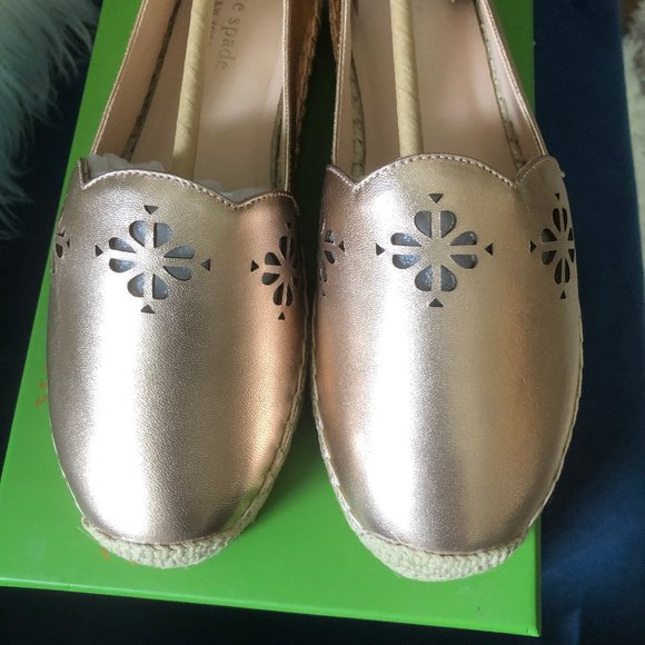 *2x HP* NIB! Kate Spade Gold Slip-On Espadrilles - Picture 7 of 14